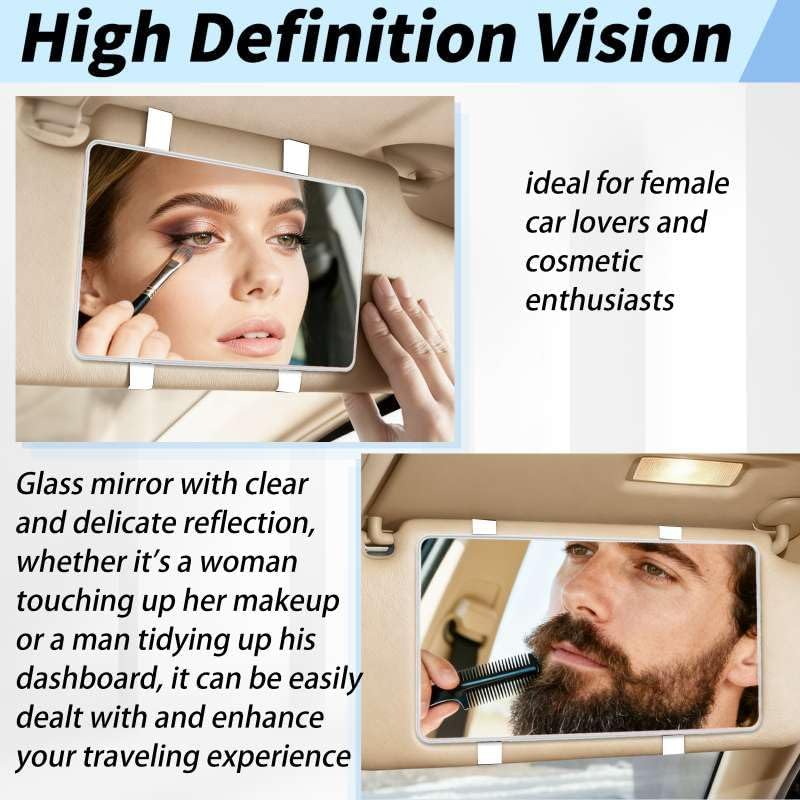 Deluxsa Car Sun Visor Mirror, Cosmetic Makeup Mirrors with Straps, No Light HD Car Interior Cosmetic Mirror, Universal Sun Visor Mirrors for Trucks, Cars, SUVs (White) - Image 5
